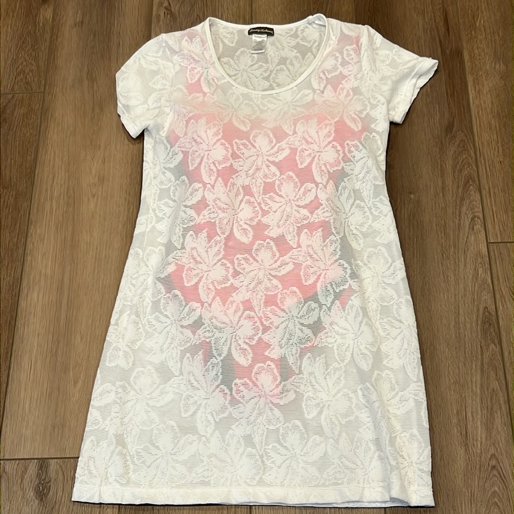 Tommy Bahama Cover-up Dress, Textured Fabric, Floral, Semi-Sheer, Size XS - Picture 13 of 13